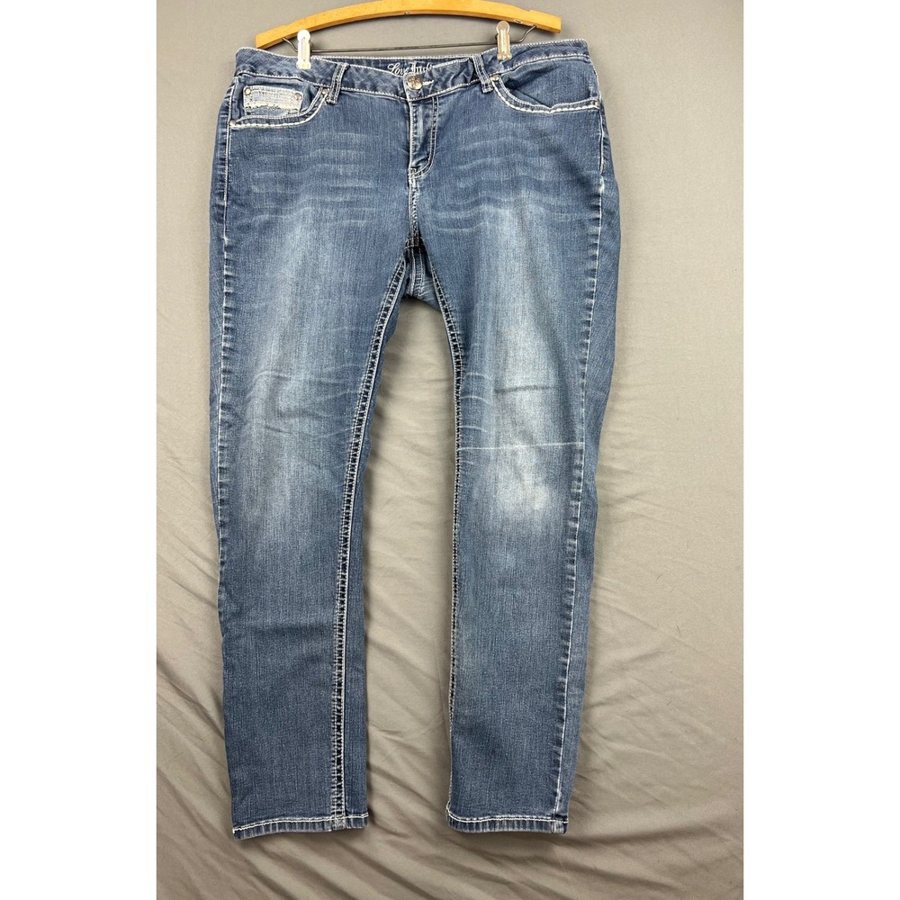 Love Indigo Premium Jeans Women 18W Blue Embroidered Sequin Back Pocket Denim